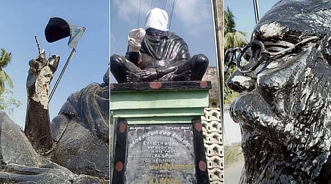 A statue of EV Ramasamy Periyar was found vandalised in neighbouring Kancheepuram district. (Photo | Express)
