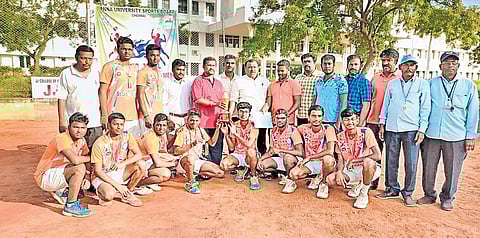St Joseph’s CoE men’s team that won the Anna Univ inter-zone ball badminton meet