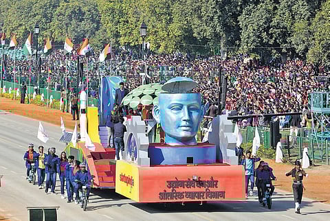 The Startup India tableaux takes part in full dr Tie-ups have been forged with firms offering ess rehearsal for the Republic Day parade in New Delhi | SHEKHAR YADAV