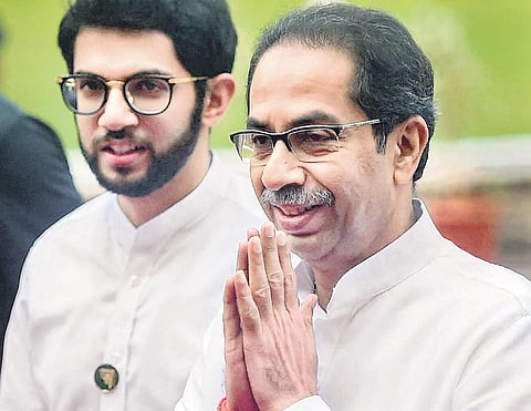 Maharashtra CM Uddhav Thackeray with son Aaditya (Photo | PTI)
