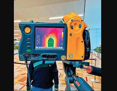 A thermal screening device for passengers arriving in India from China at T3 of IGi airport in view of outbreak of Novel Coronavirus in China. (Photo | EPS)