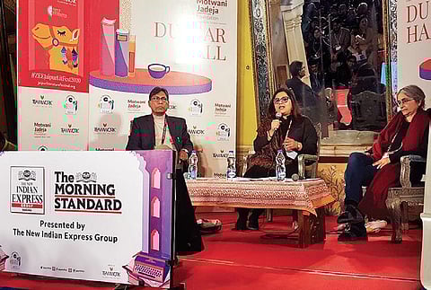 Anisur Rahman, Vani Tripathi Tikoo and Sara Rai in Jaipur on Saturday | express