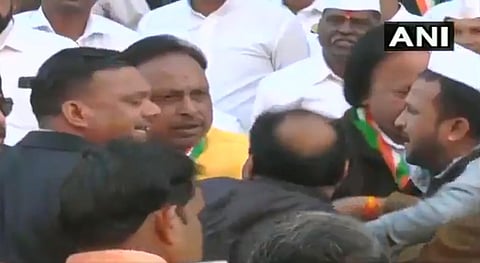 The video, which went viral on social media, showed state general secretary Chandrakrant Kunjeer and senior party colleague Devendra Singh Yadav arguing and hitting each other. (Photo | ANI)