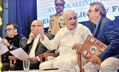 Governor Arif Mohammed Khan having a word with Chief  Electoral Officer Teeka Ram Meena on the occasion of the state-level inauguration of National Voters’ Day in Thiruvananthapuram on Saturday | Vincent Pulickal