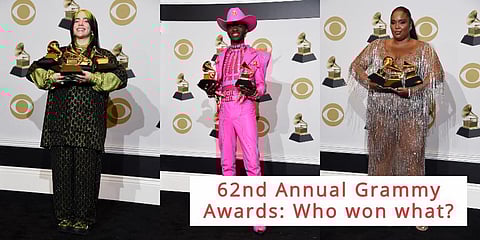 The 62nd edition of the Annual Grammy Awards at the Staples Center on Sunday, January 26, 2020 brought in many surprises and shocks at the same time. Here are the list of winners who stole the show. (Photo | AP)