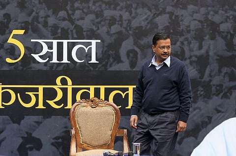 Delhi CM Arvind Kejriwal addresses a press conference at party offic in New Delhi on Monday. (Photo | Shekhar Yadav, EPS)