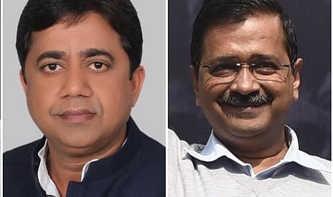 Sunil Yadav (C) and Delhi CM Arvind Kejriwal. (Photo|  Facebook and EPS)