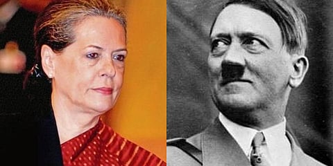 Congress interim chief Sonia Gandhi (L) and Nazi Party leader Adolf Hitler (File Photo | PTI and AP)