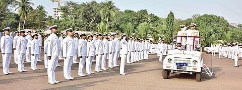 Eastern Naval Command chief  Vice Admiral Atul Kumar Jain taking the salute during Republic Day. (Photo| EPS)