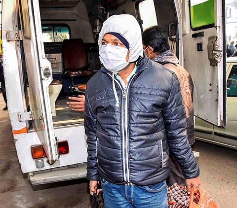 A student who arrived from China proceeds to Patna Medical College and Hospital for a check-up in view of the coronavirus CoV outbreak from Jay Prakash Narayan International Airport in Patna Monday Jan. 27 2020. (Photo | PTI)