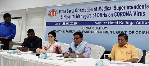 State-level orientation of Medical Superintendents and Hospital Managers of District Headquarter Hospitals on Coronavirus organised by Health department in Bhubaneswar. (Photo| Biswanath Swain, EPS)