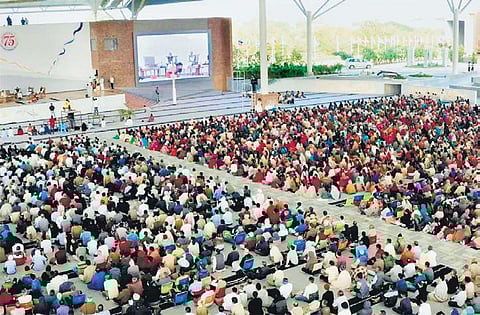 Ramdev in Hyderabad at Heartfulness centre on Monday. (Photo| EPS)