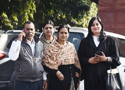 Nirbhaya's mother Asha Devi (C) at supreme Court on Wednesday. (Photo | Parveen Negi, EPS)