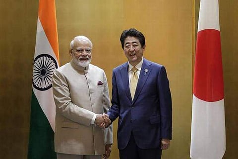 Prime Minister Narendra Modi with Japanese counterpart Shinzo Abe. (Photo | Twitter)