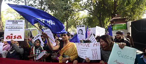 Women, transgender and queers hold protest march from Mandi House to Jantar Mantar against the amended Citizenship Act, NRC and the NPR in New Delhi. (Photo | EPS, Shekhar Yadav)