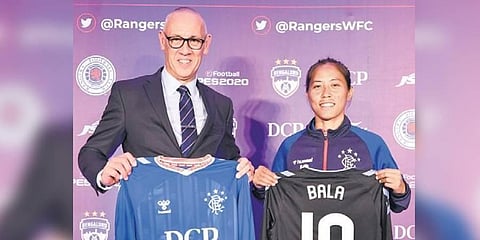 Bala Devi (R) has signed an 18-month deal with Rangers FC of Scotland.