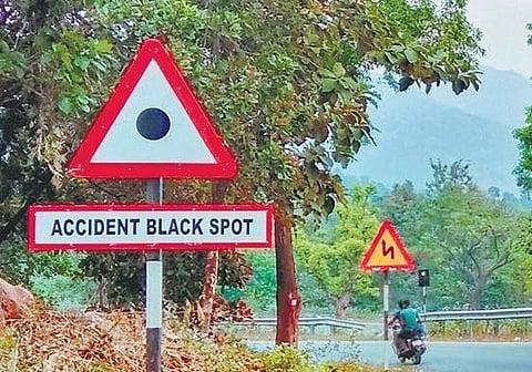 A Black Spot signage on Taptapani Ghat road I EXPRESS