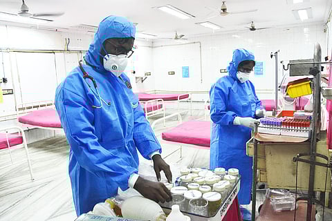 Isolation ward been set up at Kilpauk Medical collge Governemnt hospital. (Photo | Ashwin Prasath, EPS)