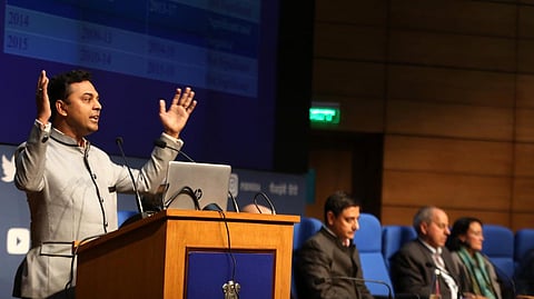 K. V. Subramanian Chief Economic Advisor with his team during a press conference on Economic Survey 2019-2020 in New Delhi on Friday.  (Photo | Shekhar Yadav)