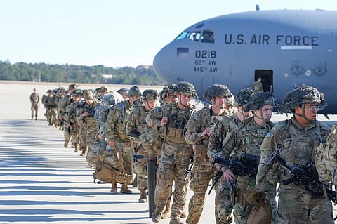 US Army Paratroopers assigned to the 2nd Battalion, 504th Parachute Infantry Regiment, 1st Brigade Combat Team, 82nd Airborne Division, deploy from Pope Army Airfield, North Carolina (Photo| US Army via AFP)