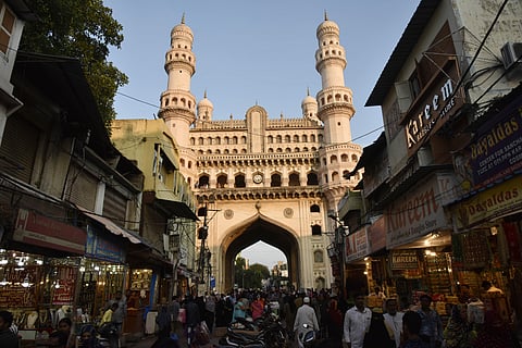 The protest unfolded soon after the Friday prayers, with people hitting the streets towards Moghulpura fire station. (Photo | Vinay Madapu, EPS)