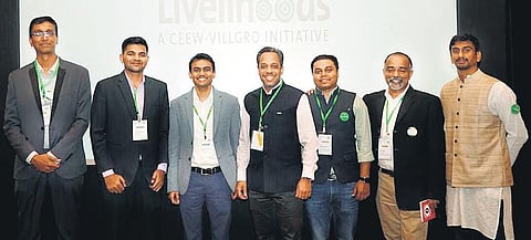 L-R: Ananth Aravamudan(Villgro), Wase Khalid (CEEW), Abhishek Jain (CEEW) Arunabha  Ghosh(CEO, CEEW), Shankha Lahiri(Villgro), Paul Basil (CEO, Villgro) and Gowtham Sundara Raju (Villgro) | Express