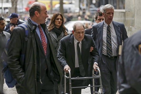 Harvey Weinstein (C) arrives at New York court, Monday, Jan. 6, 2020, in New York. The disgraced movie mogul faces allegations of rape and sexual assault. (Photo | AP)