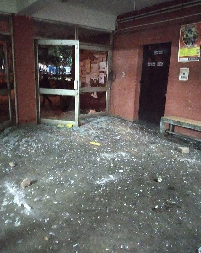 A photo of Sabarmati Hostel at the moment, as released by the JNU Students' Union. They tweeted that people were jumping from balconies. (Photo | JNUSU)