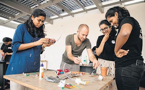 Israeli artist Oren Ailam with participants at Submerge