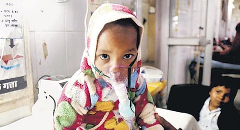 A child undergoes treatment at JK Lon hospital, Kota, where at least 100 infants have died in the month of December as per reports. (Photo | PTI)