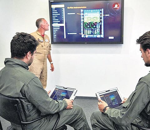 (Clockwise) Computer-based Training tool; G 120TP Simulator; and Pilot Selection and Evaluation System, developed by (inset) Ishan Sahgal and team at Grob Aircraft