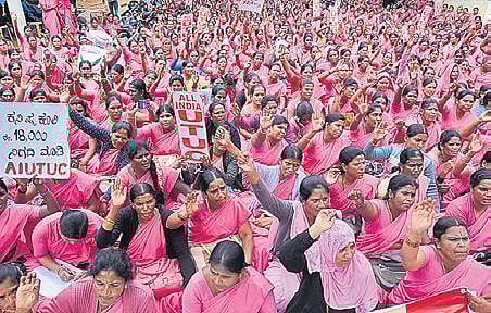 A file photo of ASHA workers staging a protest