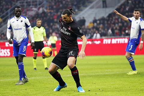 AC Milan's Zlatan Ibahimovic controls the ball during the Serie A match against Sampdoria. (Photo | AP)