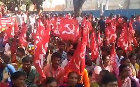 Trade unions strike outside Freedom Park in Bengaluru| Express