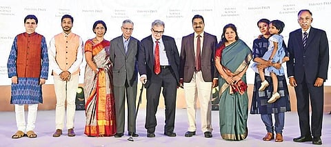 Winners on stage with Amartya Sen (centre) | Shriram B N