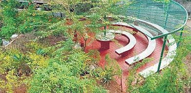 The open classroom at the school  (Right) the bio-diversity park
