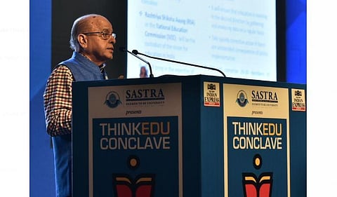 NEP Drafting Committee Chairperson K Kasturirangan speaks on 'Behind the making of the National Education Policy' at the 'ThinkEdu conclave 2020' (Photo| EPS/P Jawahar)