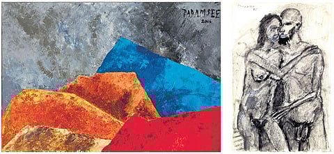 Akbar Padamsee's Untitled works (2016, Vadehra Art Gallery) and  (2008, to be displayed at Priyasri Art Gallery's upcoming show)