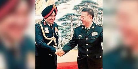 Lt- Gen Ranbir Singh with Gen Han Weiguo of the PLA. (Photo | EPS)