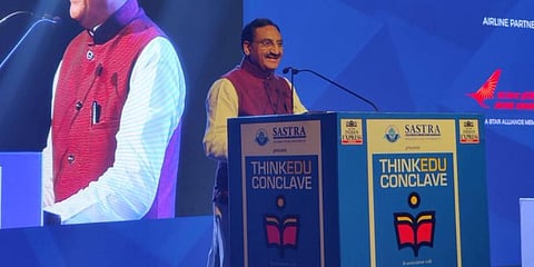 HRD Minister Ramesh Pokhriyal 'Nishank' speaking at the ThinkEdu Conclave 2020. (Photo | EPS)