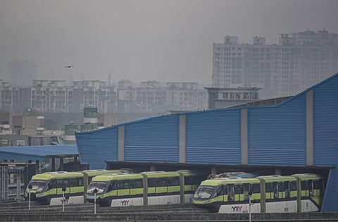 Mumbai Monorails parked at Wadala Depot as services are closed during Unlock 4 in Mumbai Monday Sept. 28 2020. (Photo | PTI)
