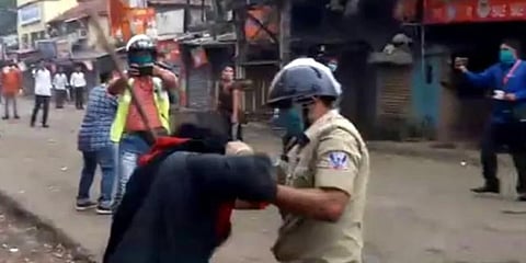 Controversy erupted on Friday over the alleged assault of the Sikh man and pulling his turban during the Nabanna rally in Howrah. (Photo | West Bengal Police Twitter)