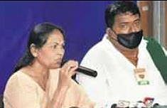 Udupi-Chikkamagaluru MP Shobha Karandlaje speaks to reporters in Udupi on Saturday