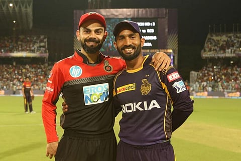 RCB captain Virat Kohli and KKR Captain Dinesh Karthik (Photo | IPL)