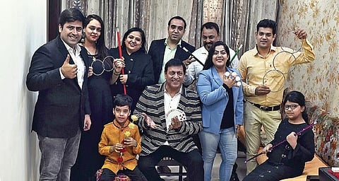 (From left) Tushar Kumar, Riba Sobti Arora, Manju Rani, Rishi Kumar Arora, Naveen Kumar, Raj Kumar, Aanchal Kumar, Manoj Malik; (kids) Uday and Kaashvi Arora