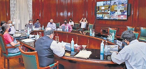Finance Minister Nirmala Sitharaman and Minister of State for Finance Anurag Thakur address the GST Council meeting in New Delhi on Monday | PTI