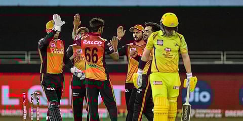 Sandeep Sharma celebrates the wicket of CSK's Sam Curran. (Photo | PTI)