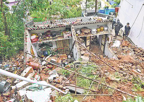A house damaged during a landslide in Vijayawada | Prasant Madugula