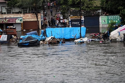 Flood at Musarambagh in Hyderabad on Wednesday. (Photo |Vinay Madapu/EPS)