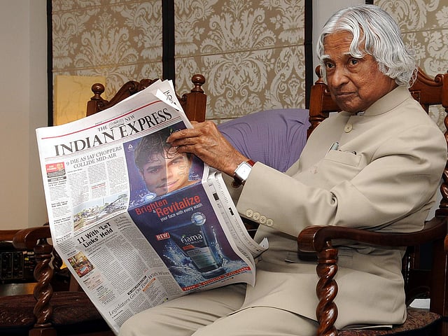 Kalam, born on 15th October, 1931, was India's most celebrated and favorite President. On his 87th birth anniversary, here's a trip down memory lane with the People's President. (In Pic:  Former President A P J Abdul Kalam during his visit to The New Indian Express office at Bangalore in 2012. (File Photo | EPS)